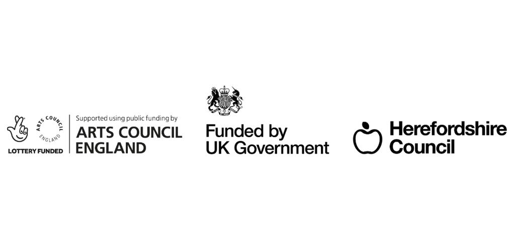 Logos including Arts Council England, Funded by UK government and Herefordshire Council