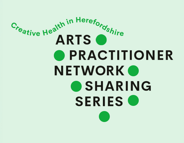 Graphic with light green background, darker green dots and text that reads "Arts Practitioner Network Sharing Series"